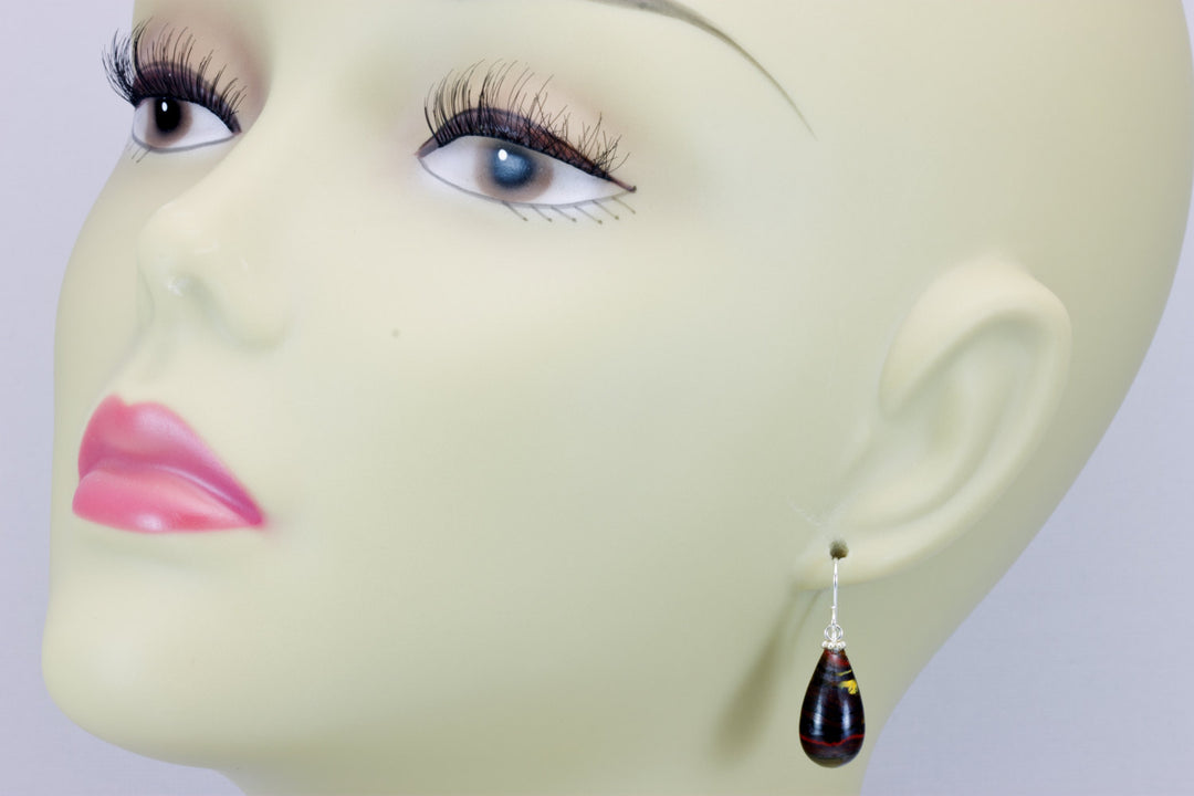 Tiger's Iron Eye Earrings Red Jasper Smooth Fat Simple Teardrop dangle Sterling Silver or 14k Solid Gold or Filled Real Natural Simple Drops