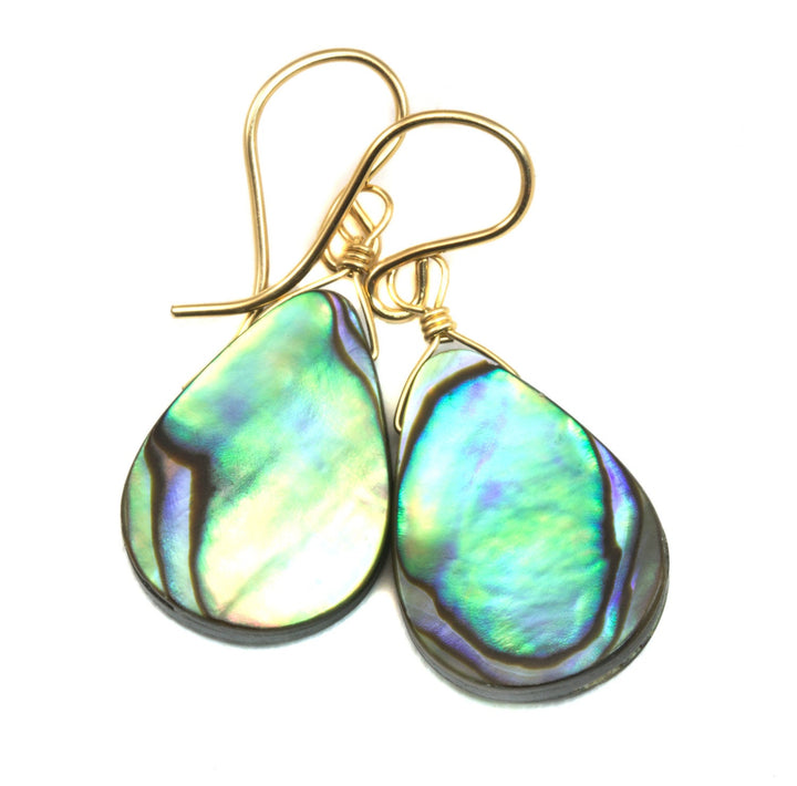 Abalone Paua Shell Teardrop Earrings Natural Peacock Colors 14k Solid Gold or Filled or Sterling Silver Iridescent Colors MOP Drops