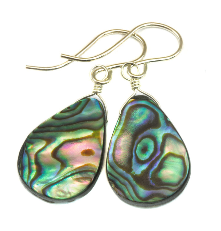 Abalone Paua Shell Teardrop Earrings Natural Peacock Colors 14k Solid Gold or Filled or Sterling Silver Iridescent Colors MOP Drops