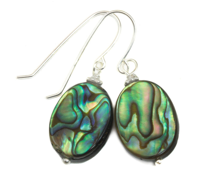 Abalone Earrings Paua Shell Teardrop Natural Peacock Oval 14k Solid Gold or Filled or Sterling Silver Blue Green Ovals Simple Drops MOP