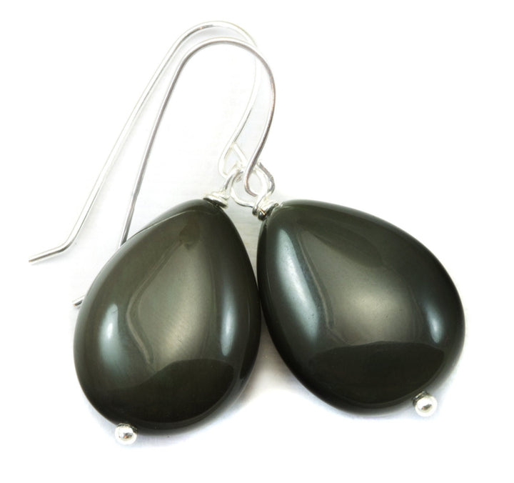 Rainbow Obsidian Earrings Rounded Teardrops Smooth Drop Sterling Silver or 14k solid Gold or Filled Real Natural Simple Puffed Classic Drops