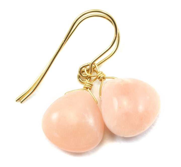 Pink Opal Earrings Smooth Heart Shaped Teardrops 14k Solid Gold or Filled or Sterling Silver Peruvian Opals Soft Earthy Pink color simple