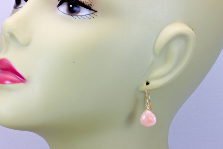 Pink Opal Earrings Smooth Heart Shaped Teardrops 14k Solid Gold or Filled or Sterling Silver Peruvian Opals Soft Earthy Pink color simple