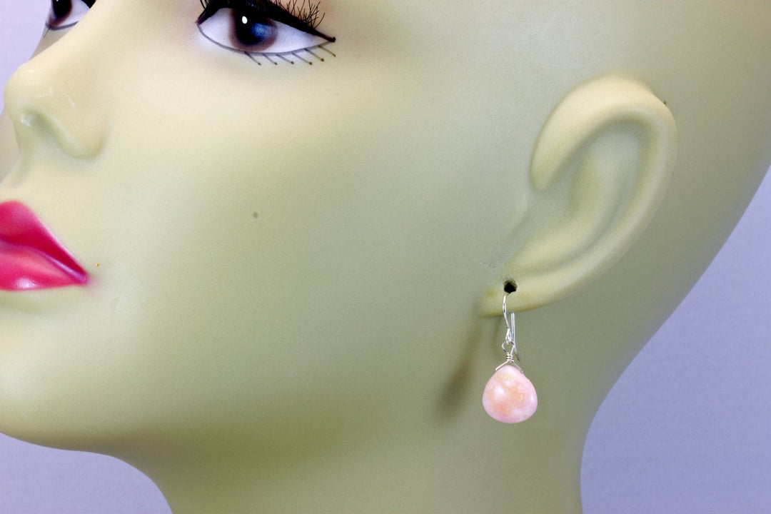 Pink Opal Earrings Smooth Heart Shaped Teardrops 14k Solid Gold or Filled or Sterling Silver Peruvian Opals Soft Earthy Pink color simple