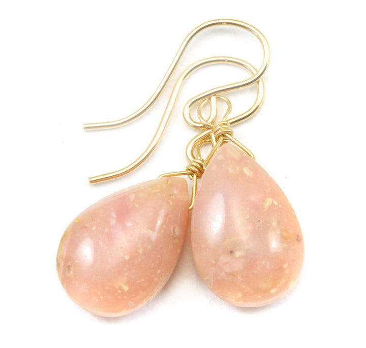 Pink Peruvian Opal Earrings Smooth Pear Long Teardrops 14k Solid Gold or Filled or Sterling Silver Raw Soft Pink Opals Earthy color Simple