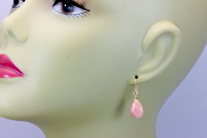 Pink Peruvian Opal Earrings Smooth Pear Long Teardrops 14k Solid Gold or Filled or Sterling Silver Raw Soft Pink Opals Earthy color Simple