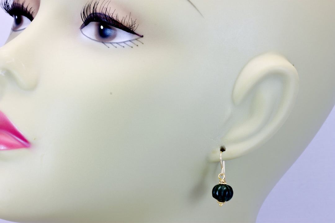 Nephrite Green Jade Earrings Carved Round Pumpkin Shape Smooth Sterling Silver or 14k Solid Gold or Filled Swirl Dainty Simple Lightweight