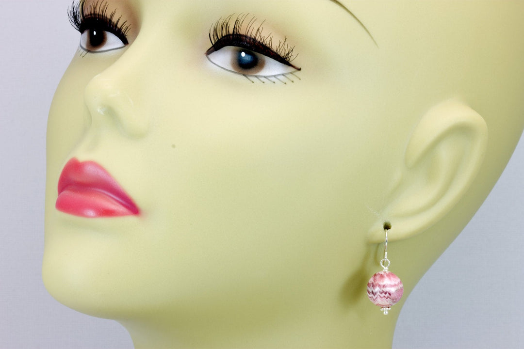 Rhodochrosite Earrings Natural Pink Smooth Round Dangle Drops Sterling Silver or 14k solid Gold or Filled Real Stone Simple Earthy Soft Pink