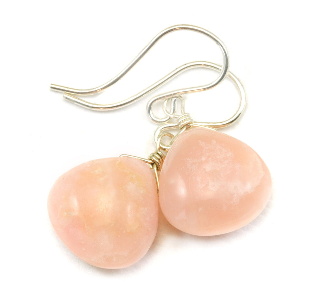 Pink Opal Earrings Smooth Heart Shaped Teardrops 14k Solid Gold or Filled or Sterling Silver Peruvian Opals Soft Earthy Pink color simple