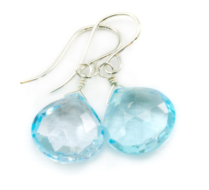 Swiss Blue Topaz Earrings Faceted Drop Dangle Tear Drops 14k Solid Gold or Filled or Sterling Silver Genuine Real Topaz Simple Heart Drops