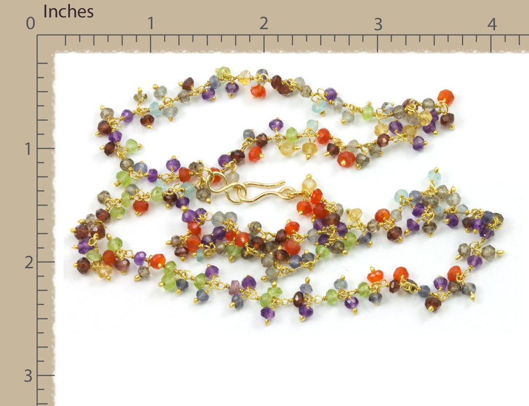 Multi Gemstone Necklace Link Beaded Cluster 14k Gold Filled  18 19 Inch Amethyst Iolite Onyx Moonstone Carnelian Aquamarine Peridot Spinel