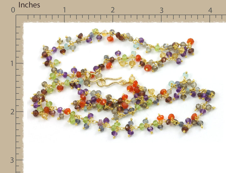 Multi Gemstone Necklace Link Beaded Cluster 14k Gold Filled  18 19 Inch Amethyst Iolite Onyx Moonstone Carnelian Aquamarine Peridot Spinel