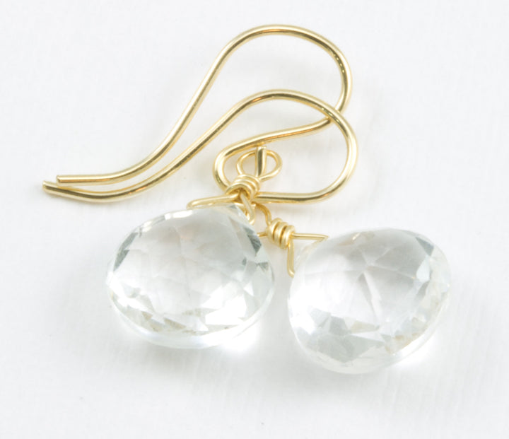 Clear White Topaz Earrings Heart Shape Drop AAA Teardrop Dangle faceted Sterling Silver or 14k Solid Gold or Filled Simple Dainty Natural