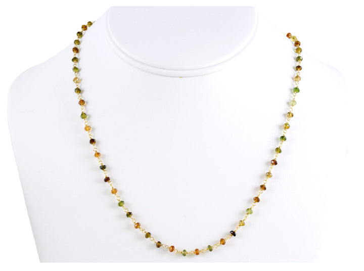 Tourmaline Necklace Natural Amber Colors Spaced Link Beaded Vermeil 14k Gold Necklace 18 19 Inches Earthy Browns Greens Yellows Dainty