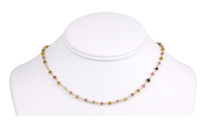 Watermelon Tourmaline Necklace Beaded Chain Link 14k Gold Filled or Sterling Silver 18 19 Inches Pink Small Dainty Unique Spyglass Designs