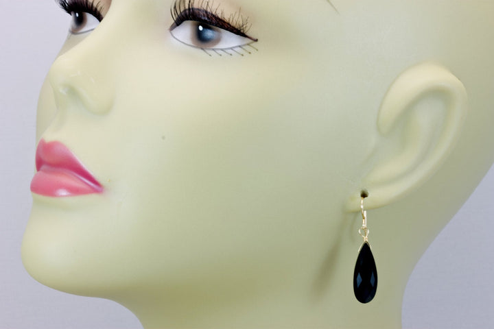 Spinel Earrings Black Teardrop Faceted Long Briolette Drops 14k Solid Gold or 14k Gold Filled or Sterling Silver Drops  Daily Wear Simple