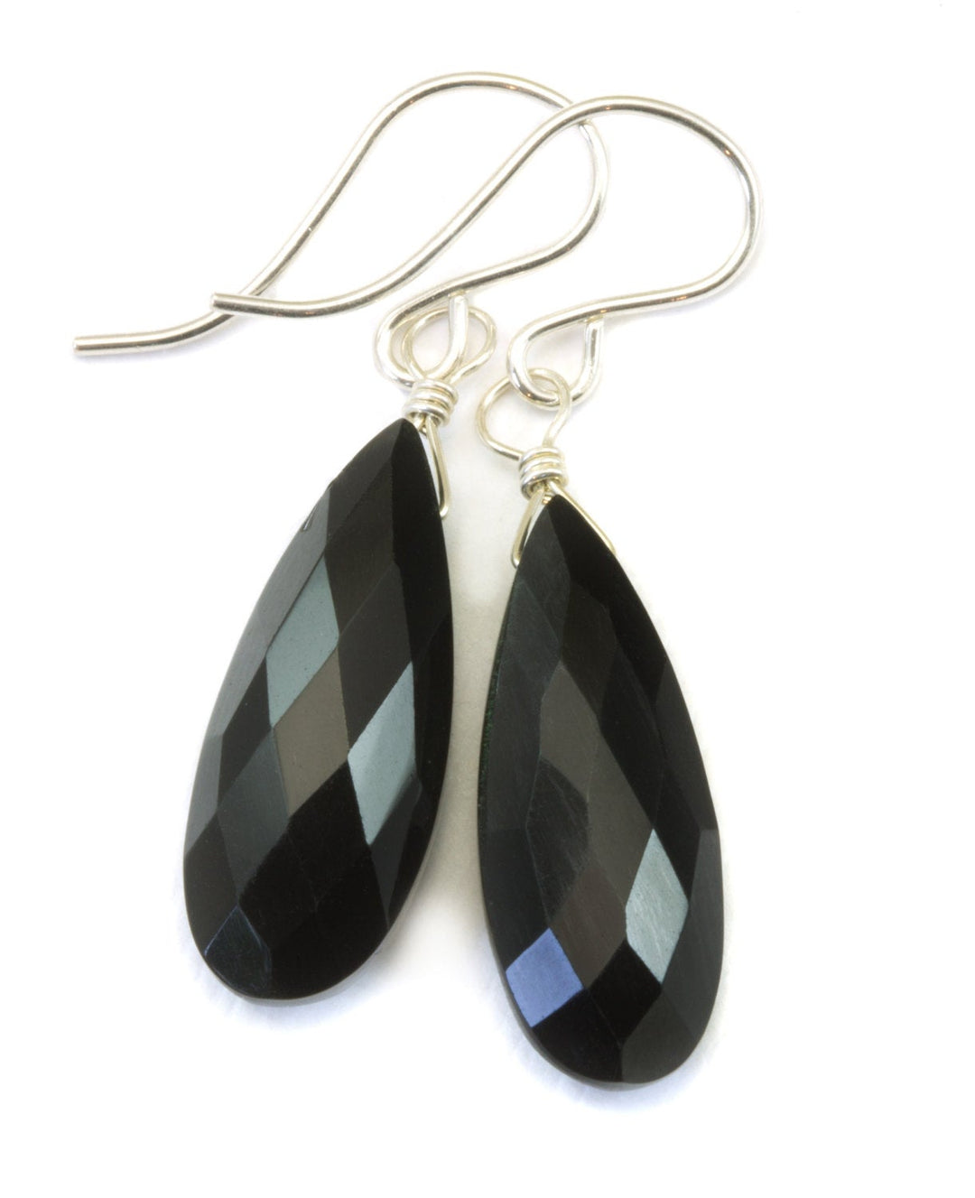 Spinel Earrings Black Teardrop Faceted Long Briolette Drops 14k Solid Gold or 14k Gold Filled or Sterling Silver Drops  Daily Wear Simple