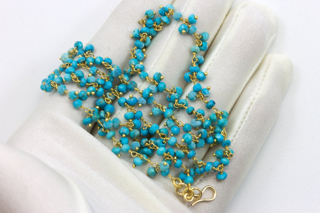 Light Turquoise Blue Beaded Necklace Chain Link Smooth Vermeil 14k Gold Cluster Style 18 19 Inch Simple Dainty Natural Spyglass Designs
