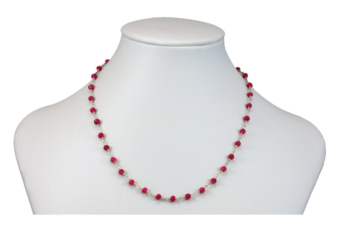 Red Ruby Necklace Spaced Chain Link Faceted  Beaded Sterling Silver  or 14k Gold Fill Necklace 18 19 Inches Dainty Design Simple