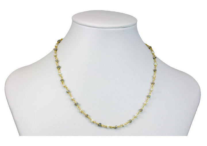 White Small Pearl Labradorite Necklace 14k Gold  Fill and Plate Freshwater Cultured Faceted Chain Link 18 19 Inches Dainty Chain Pearls