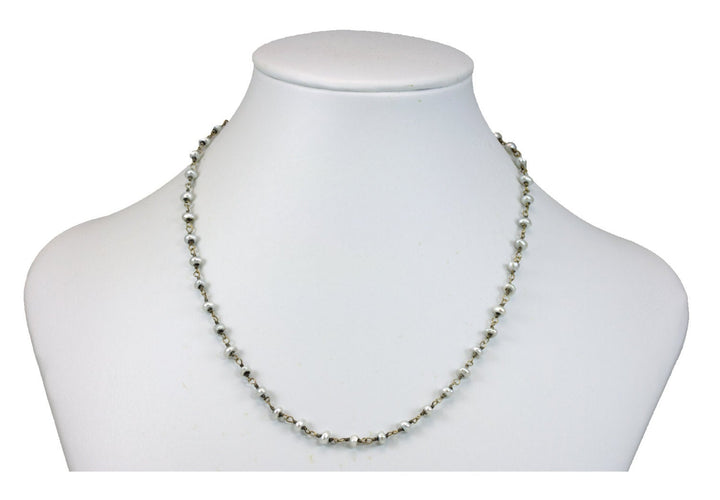 Silver Gray Small Pearl Necklace Oxidized Sterling Silver Beaded Faceted Chain Link 18 19 Inches Freshwater Cultured Pearls Beaded Simple