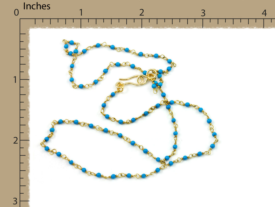 Turquoise Necklace Dark Blue Tiny Beaded Chain Link Smooth 14k Gold Fill  18 19 Inch Round Stones Dainty Delicate Small Design