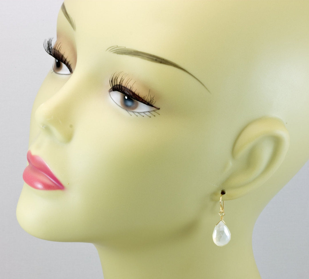 White Mystic Chalcedony Earrings Teardrop Pear Shaped Faceted 14k Sollid Gold or Filled or Sterling Silver Great Unique Sparkle Daily Dangle