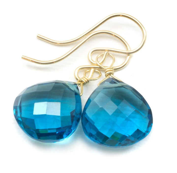 Hot Blue Sim Alexandrite Earrings Faceted Teardrop Heart Drop Sterling Silver or 14k Solid Gold or Filled Teal Blue Simple Drops
