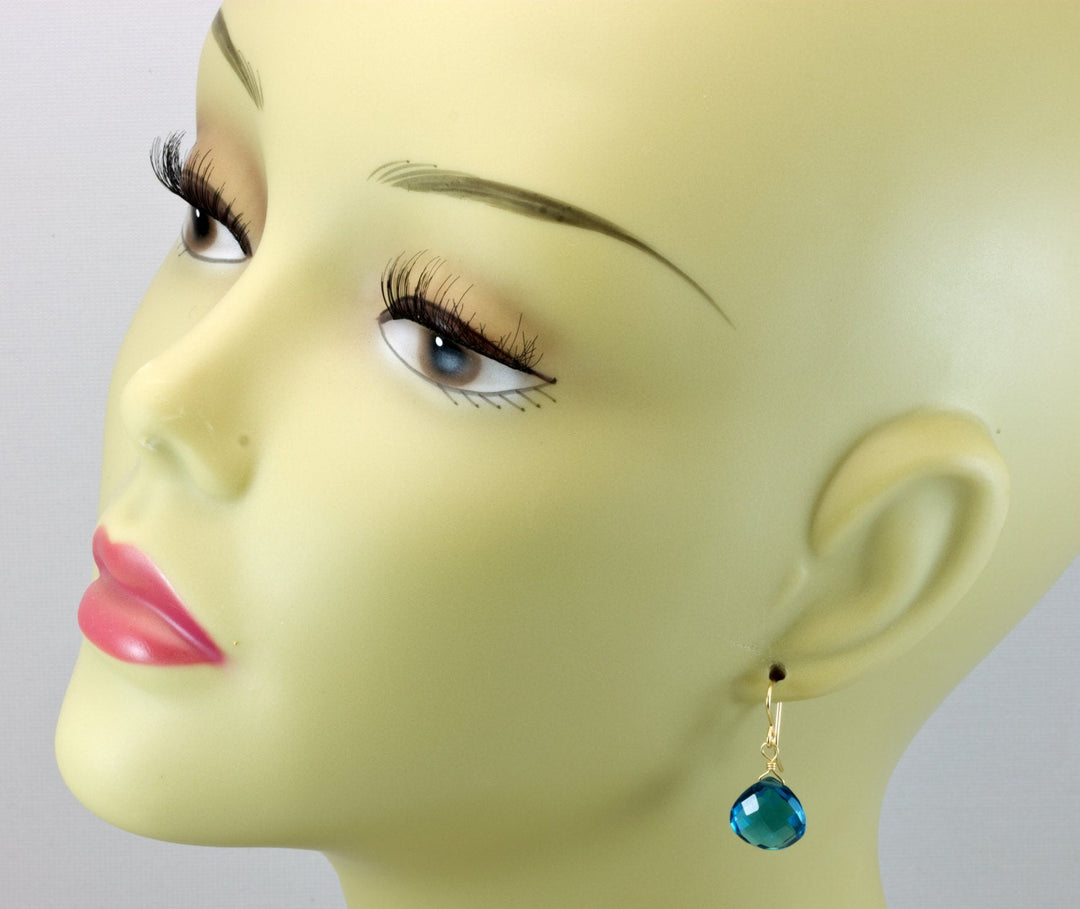 Hot Blue Sim Alexandrite Earrings Faceted Teardrop Heart Drop Sterling Silver or 14k Solid Gold or Filled Teal Blue Simple Drops