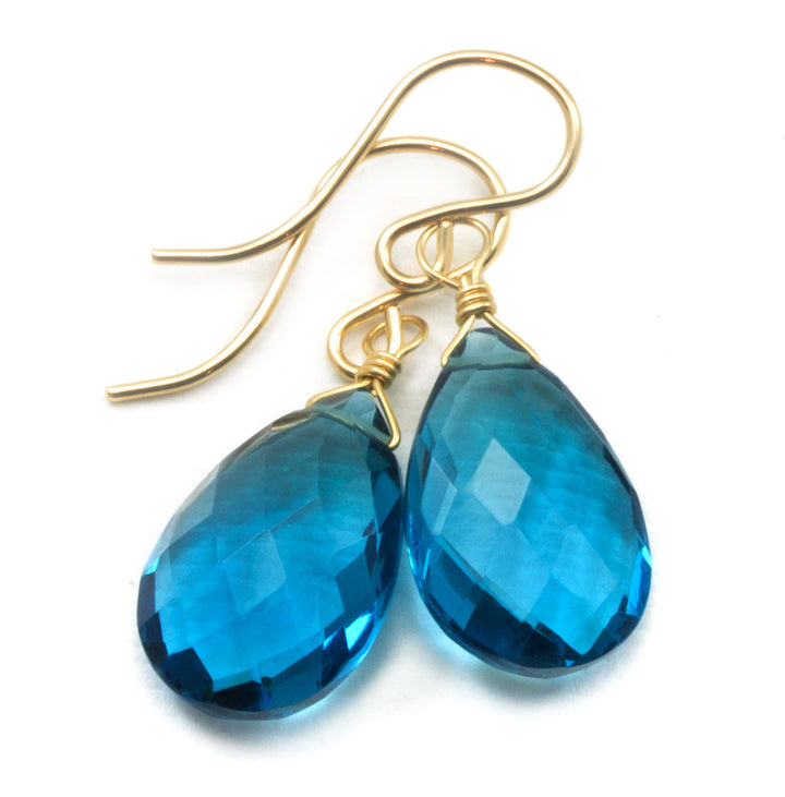 Hot Blue Simulated Alexandrite Earrings Faceted Teardrop Briolette Drop Sterling Silver or 14k Solid Gold or Filled Simple Pear Shape Drops