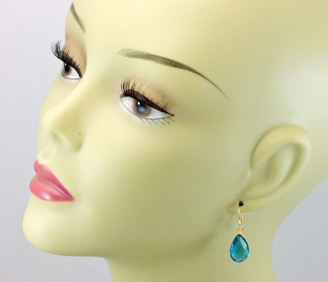 Hot Blue Simulated Alexandrite Earrings Faceted Teardrop Briolette Drop Sterling Silver or 14k Solid Gold or Filled Simple Pear Shape Drops