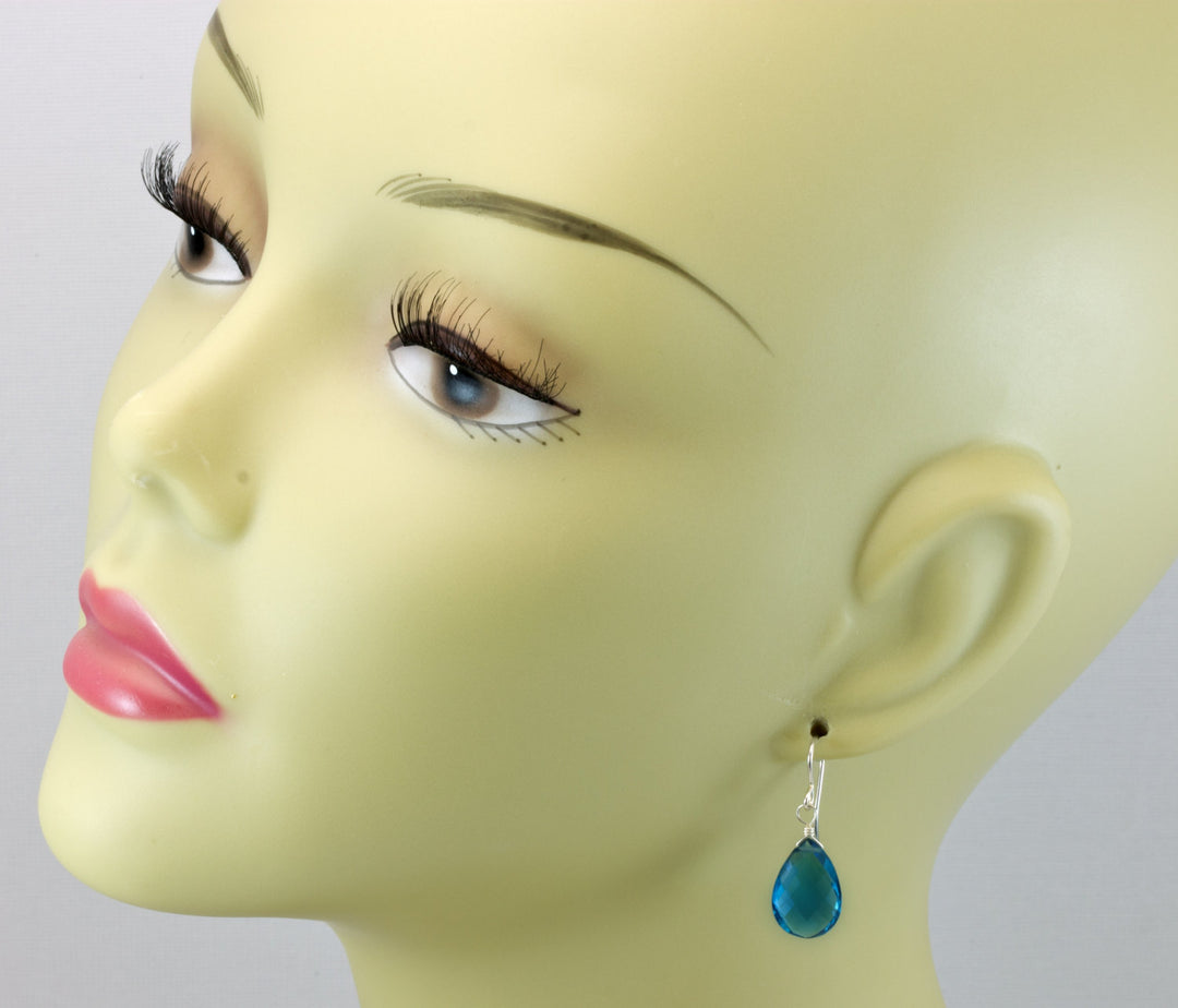 Hot Blue Simulated Alexandrite Earrings Faceted Teardrop Briolette Drop Sterling Silver or 14k Solid Gold or Filled Simple Pear Shape Drops