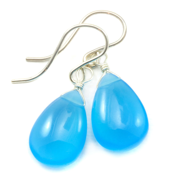 Sky Blue Chalcedony Earrings Teardrop Pear Smooth 14k Solid Gold or Filled or Sterling Silver Blue Simple Drops Unique Spyglass Designs