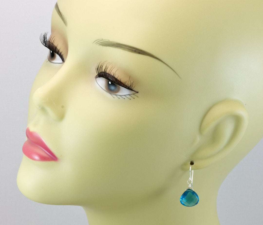 Hot Blue Sim Alexandrite Earrings Faceted Teardrop Heart Drop Sterling Silver or 14k Solid Gold or Filled Teal Blue Simple Drops