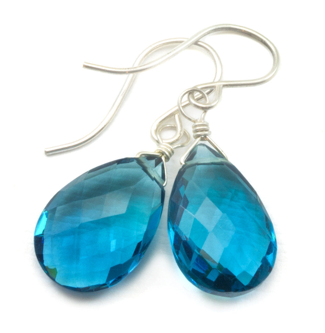 Hot Blue Simulated Alexandrite Earrings Faceted Teardrop Briolette Drop Sterling Silver or 14k Solid Gold or Filled Simple Pear Shape Drops