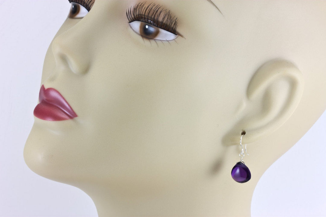 Purple Amethyst Earrings Smooth Simulated Heart 14k Solid Gold or Filled or Sterling Silver Teardrop Deep Rich Purple Simple Everyday