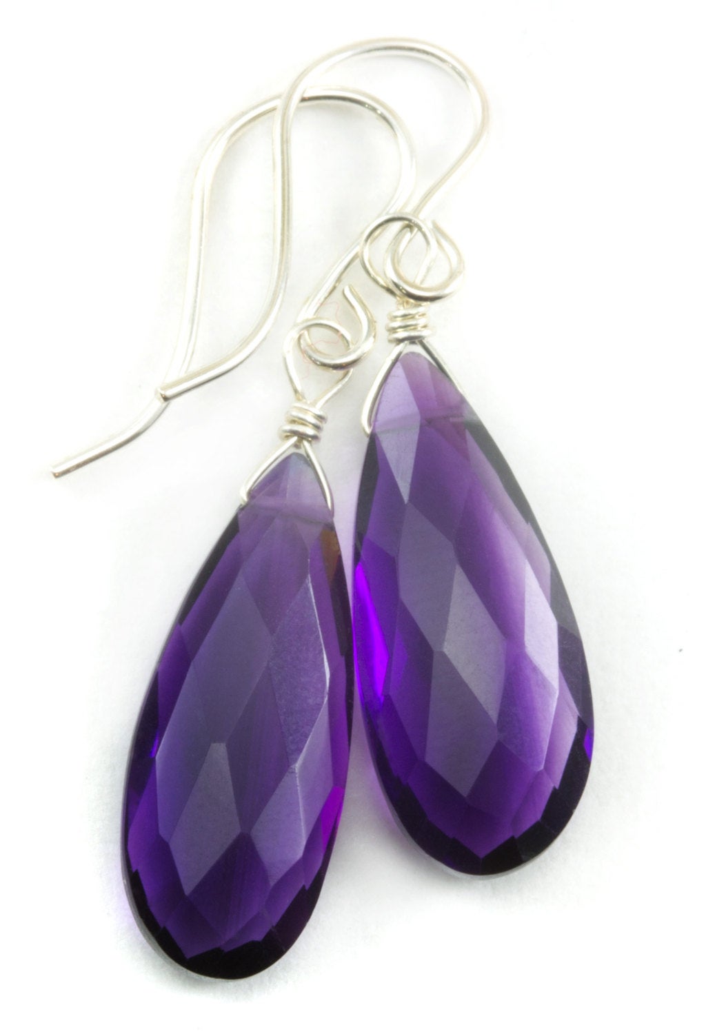 Purple Simulated Amethyst Earrings Faceted Teardrop Long 14k Solid Gold or Filled or Sterling Silver Cut Deep Rich Color Simple Contemporary