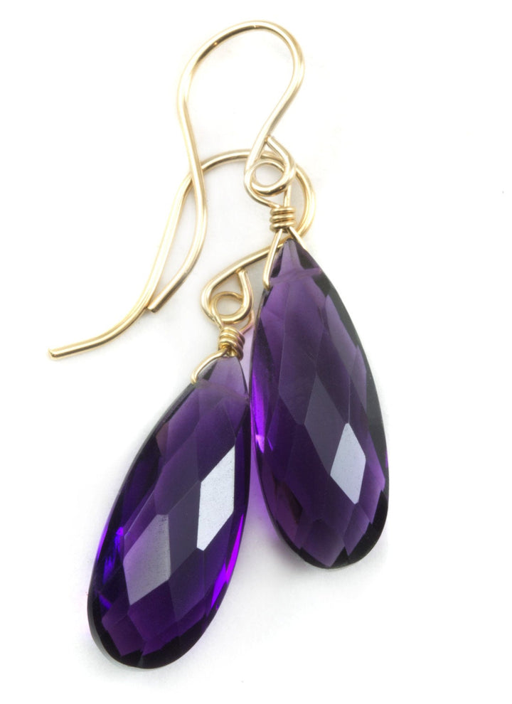 Purple Simulated Amethyst Earrings Faceted Teardrop Long 14k Solid Gold or Filled or Sterling Silver Cut Deep Rich Color Simple Contemporary