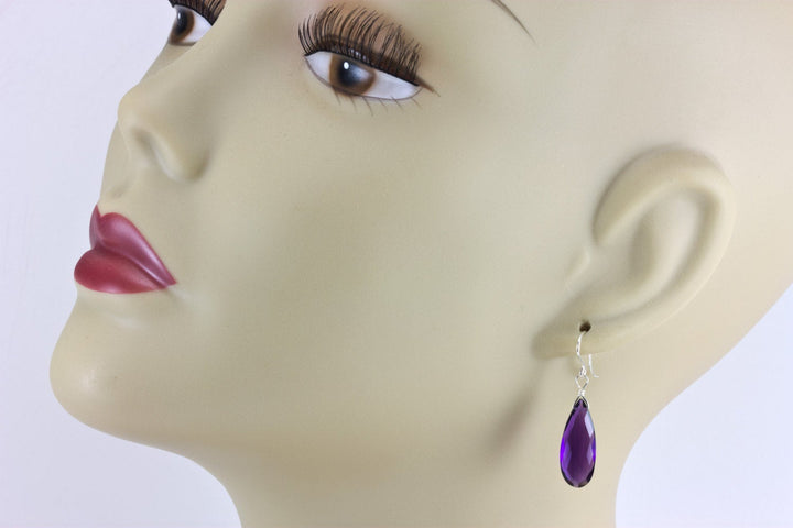 Purple Simulated Amethyst Earrings Faceted Teardrop Long 14k Solid Gold or Filled or Sterling Silver Cut Deep Rich Color Simple Contemporary