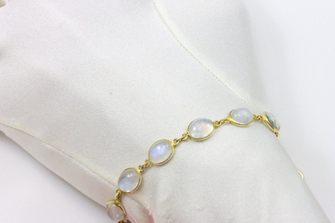 Moonstone Bracelet Bezel Set Vermeil Toggle Clasp Smooth Rainbow 14k Gold Filled 7 8 Inches Natural Rainbow Blue Flash Smooth Adjustable