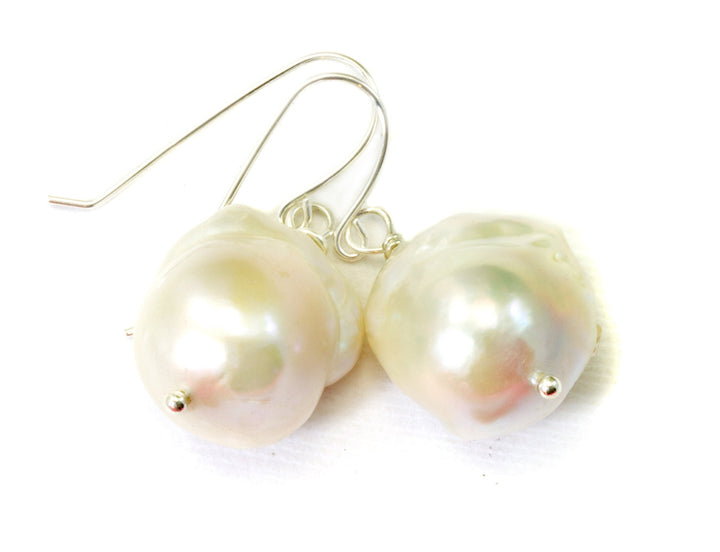 Baroque Pearl Earrings Sterling Silver or 14k Solid Gold or Filled White Natural Freshwater Cultured Pearls Large  Luster Spyglass Designs