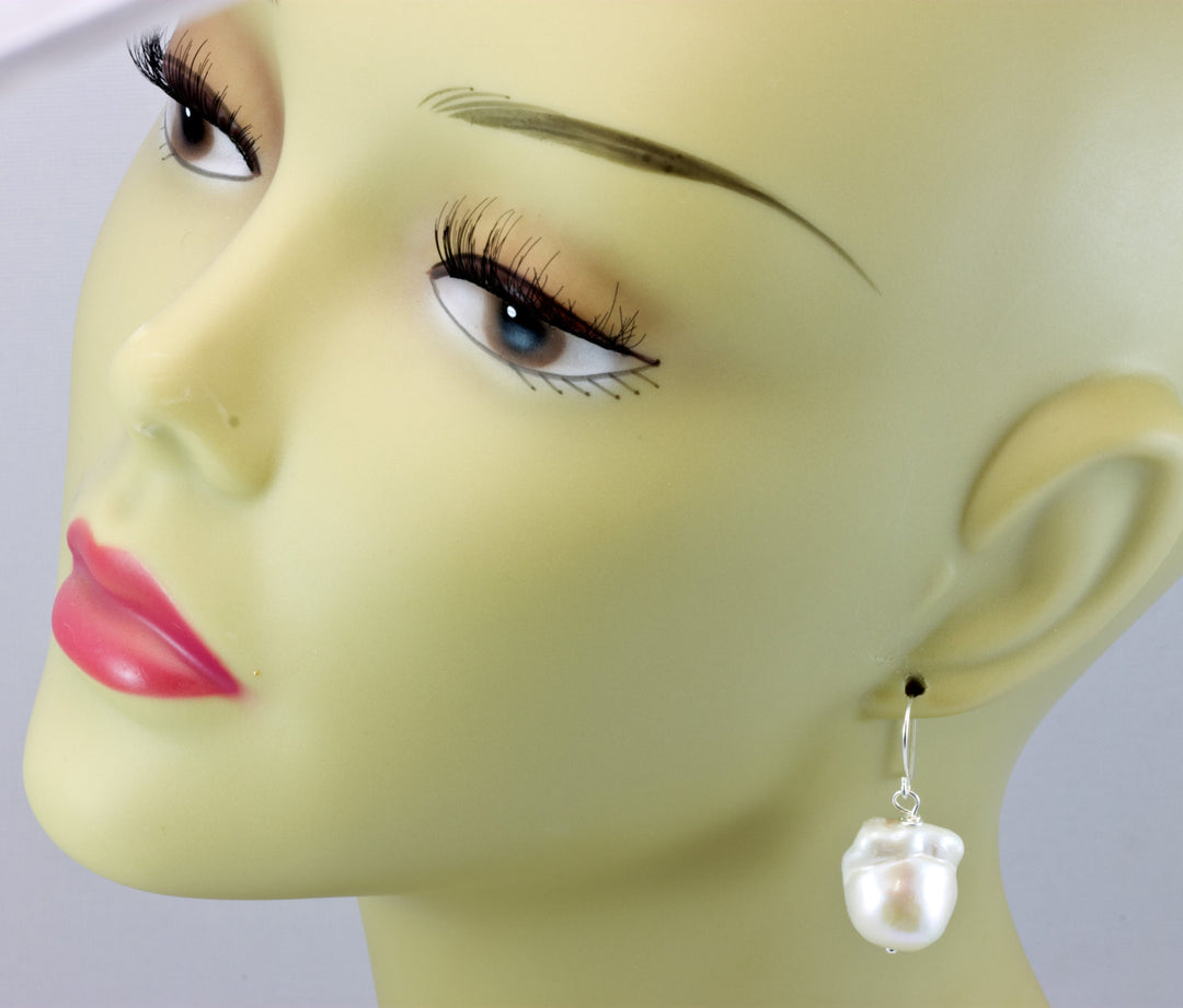 Baroque Pearl Earrings Sterling Silver or 14k Solid Gold or Filled White Natural Freshwater Cultured Pearls Large  Luster Spyglass Designs