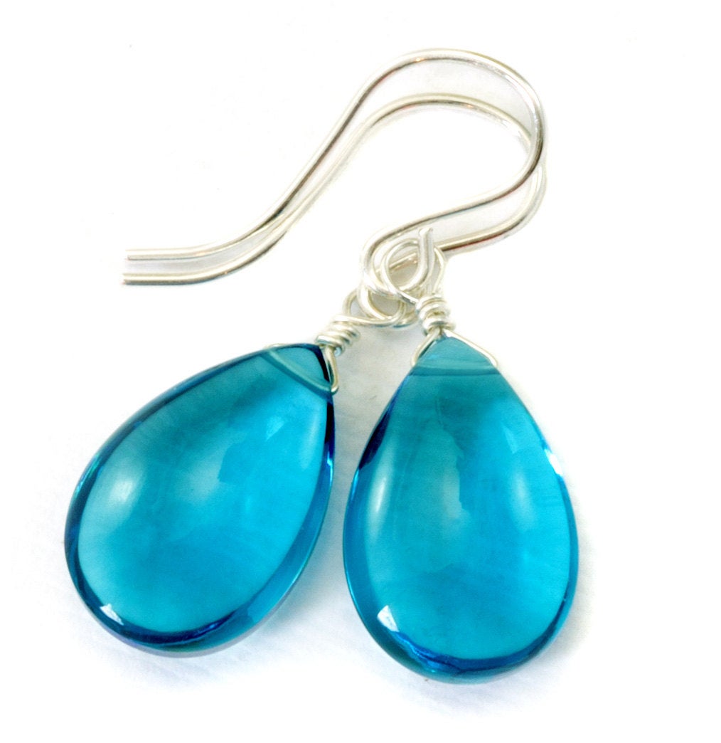 Hot Blue Sim Alexandrite Earrings Smooth Teardrop Briolette  Large Drop Sterling Silver or 14k Solid Yellow Gold or Filled Pear Simple Drops