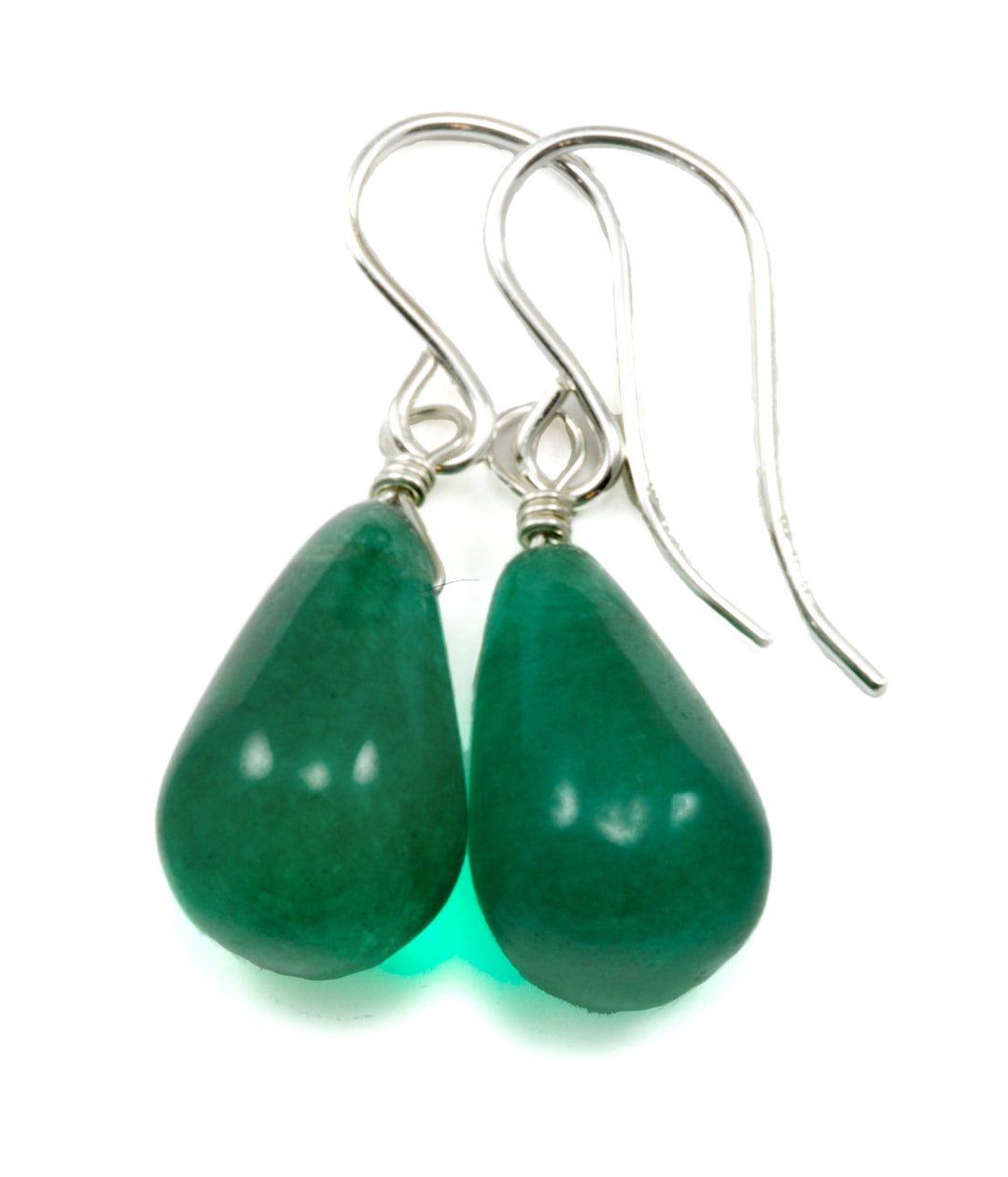 Green Quartzite Earrings Smooth Simulated Emerald Fat Teardrop Drop  Sterling Silver or 14k Gold Filled Simple Classic Smart Design