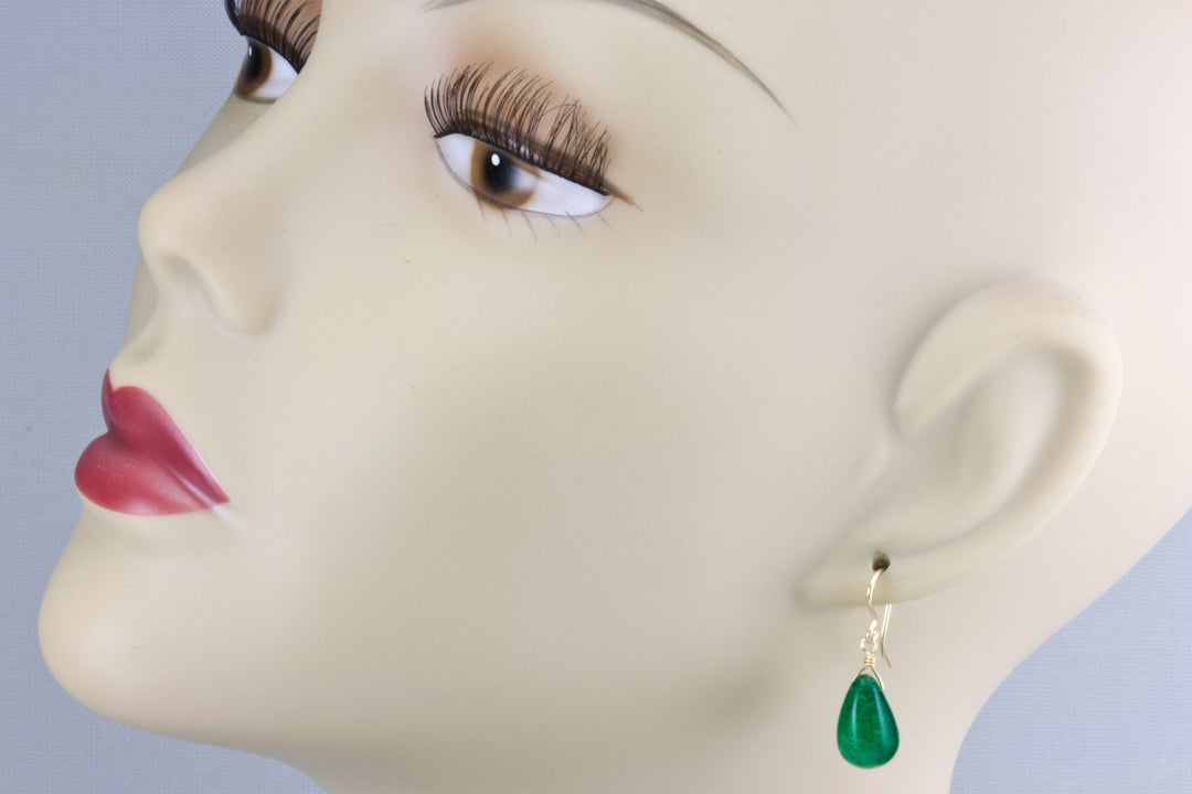 Green Quartzite Earrings Smooth Simulated Emerald Fat Teardrop Drop  Sterling Silver or 14k Gold Filled Simple Classic Smart Design