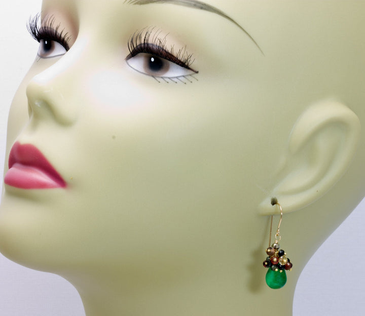 Green Quartzite Earrings Emerald Green Color Cluster Style 14k  solid gold or filled Earwires garnet pyrite spinel topaz andalusite  drops