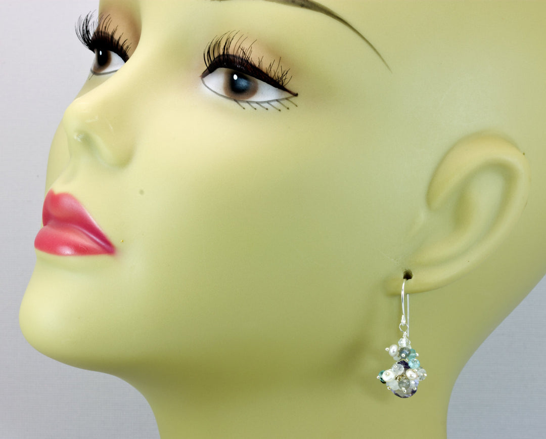 Blue Topaz Cluster Earrings Seed Pearls Labradorite Spinel Moonstone Sterling Silver or 14k solid Gold or Filled Clusters Spyglass Designs