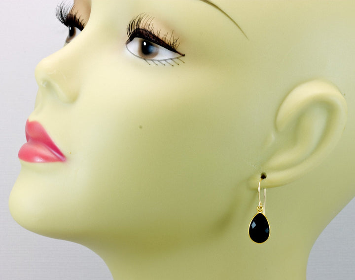 Spinel Earrings Black Teardrop Faceted Earrings Bezel 14k Solid Gold or Filled Simple Design Wide Drops Elegant Classic Wardrobe Basic Drops