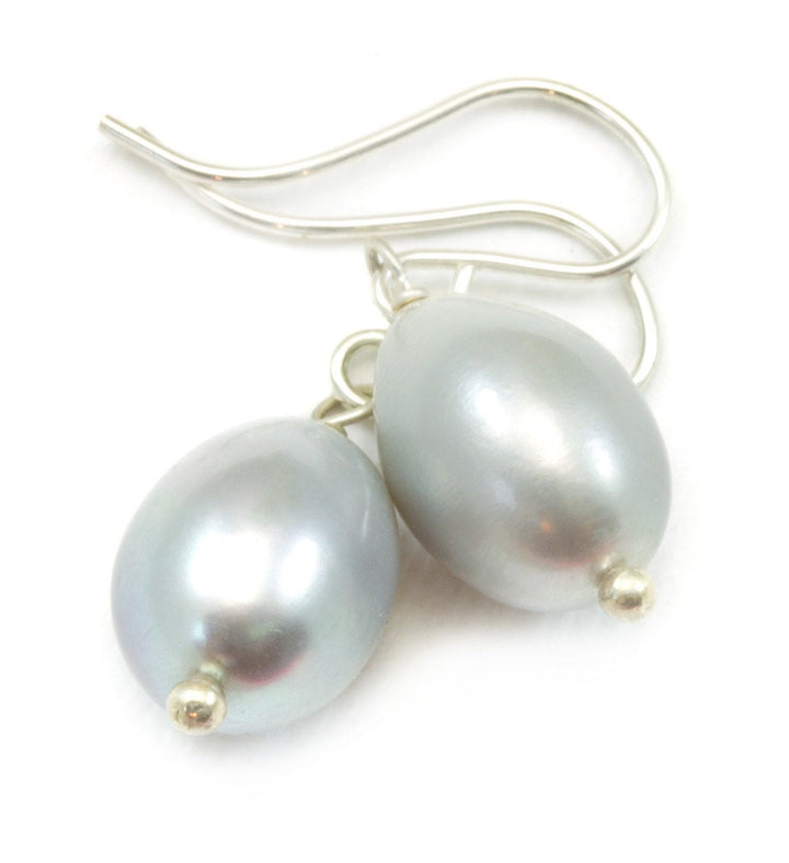 Silver Pearl Earrings Freshwater Cultured Pearls Sterling Silver or 14k Solid Gold or Filled Oval Potato Teardrop Silver Gray Simple