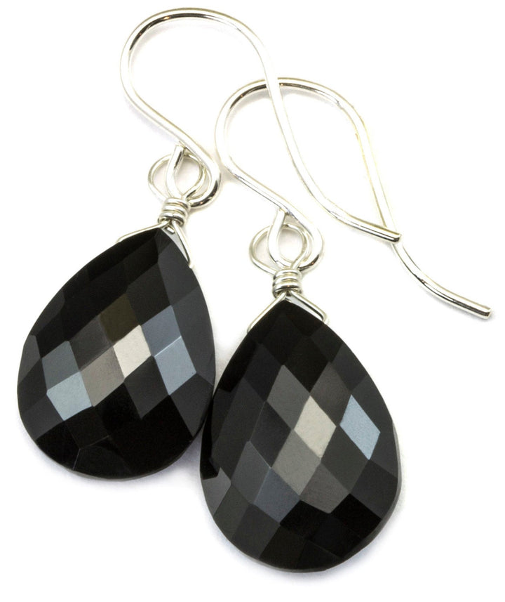 Spinel Earrings Black Teardrop Faceted Earrings Briolettes 14k Solid Gold or Filled Simple Design Pear AAA faceted Basic Wardrobe Drops
